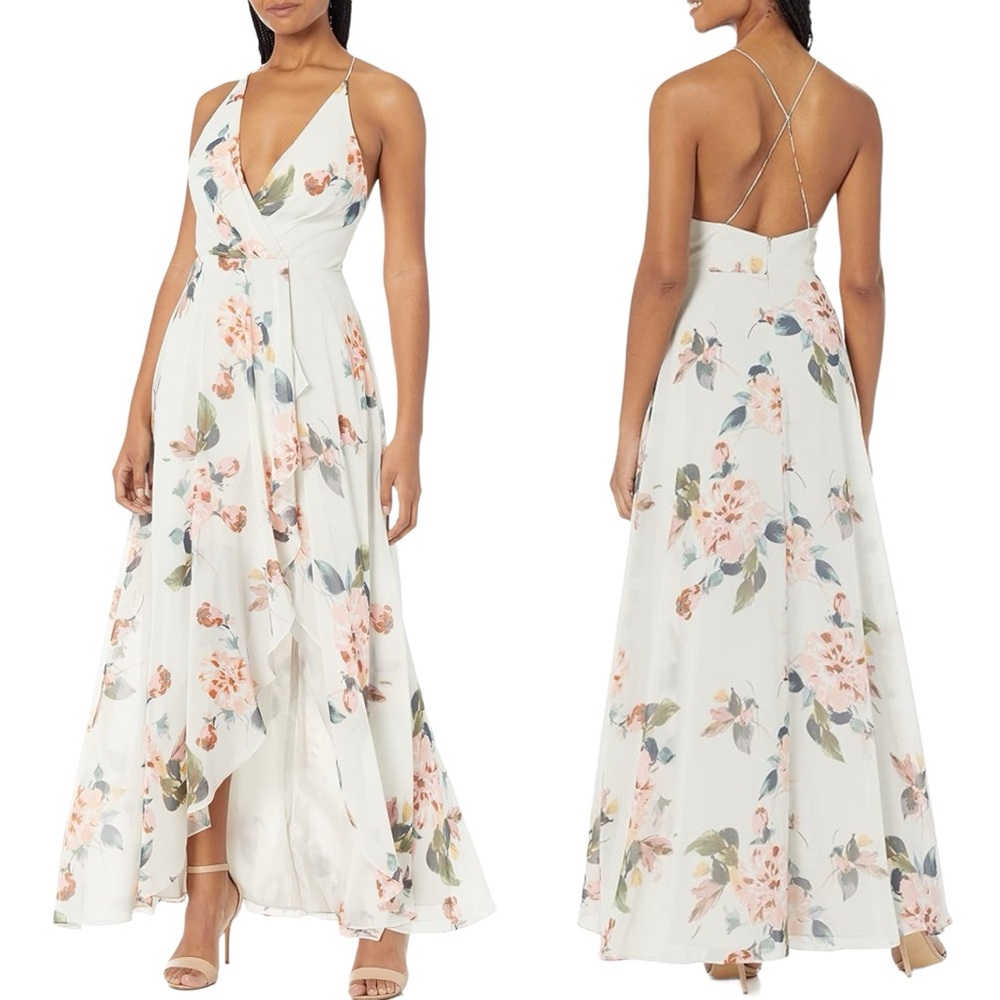 Jenny Yoo Women's Farrah Floral Halter Faux Wrap Chiffon Dress 2 Sage Romantic